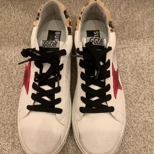 knockoff golden goose sneakers GGDB white red and cheetah shoes size 8
